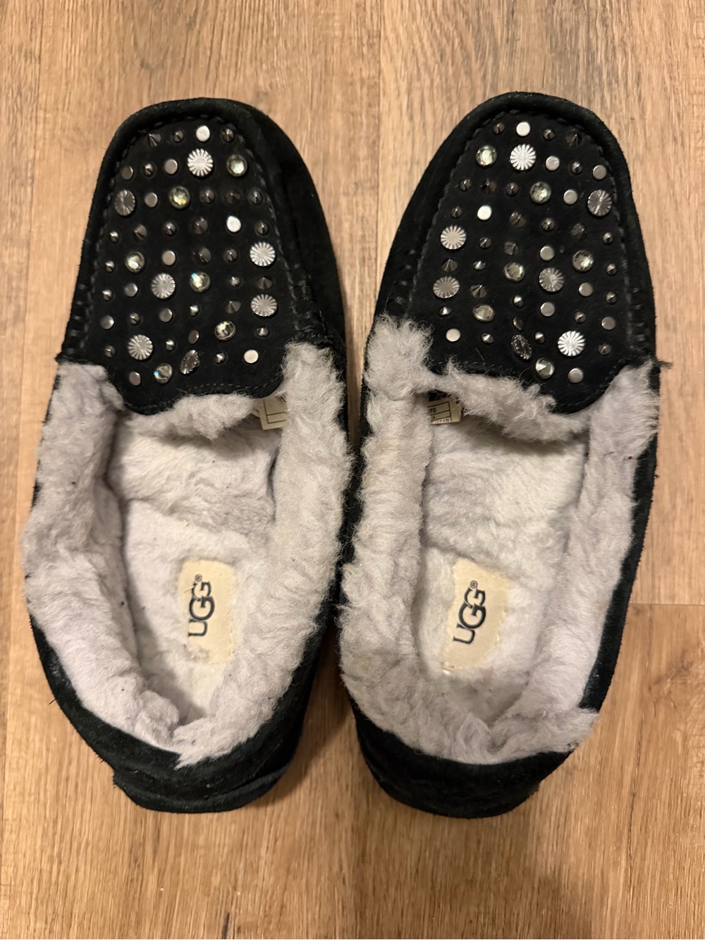UGG Black Studded Shearling-Lined Moccasin Slippers